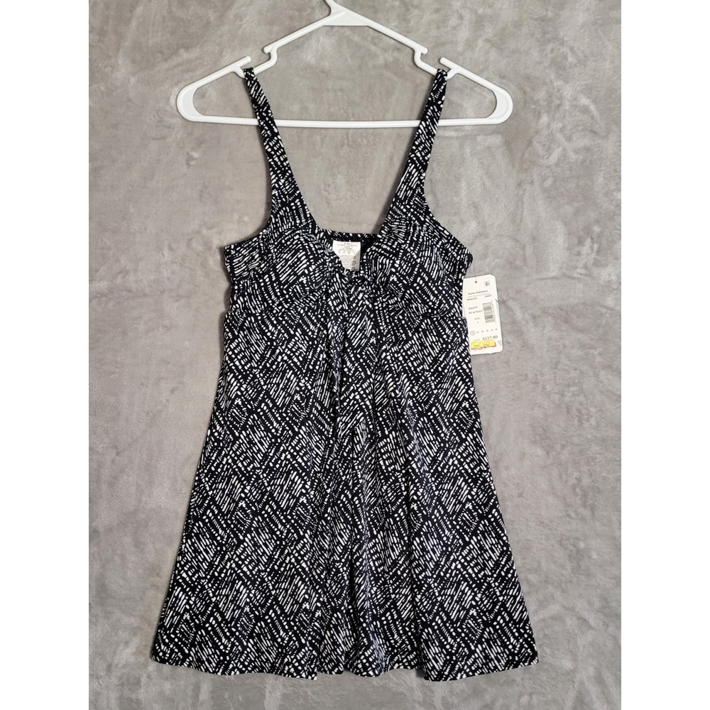 Swim Solutions Womens Front Bow Swimdress Black/White Abstract Design Sz 8 - Picture 3 of 7